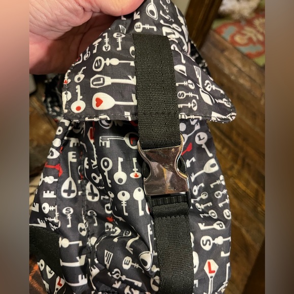 Le Sportsac Backpack Key Print Red, White & Black 17x17”